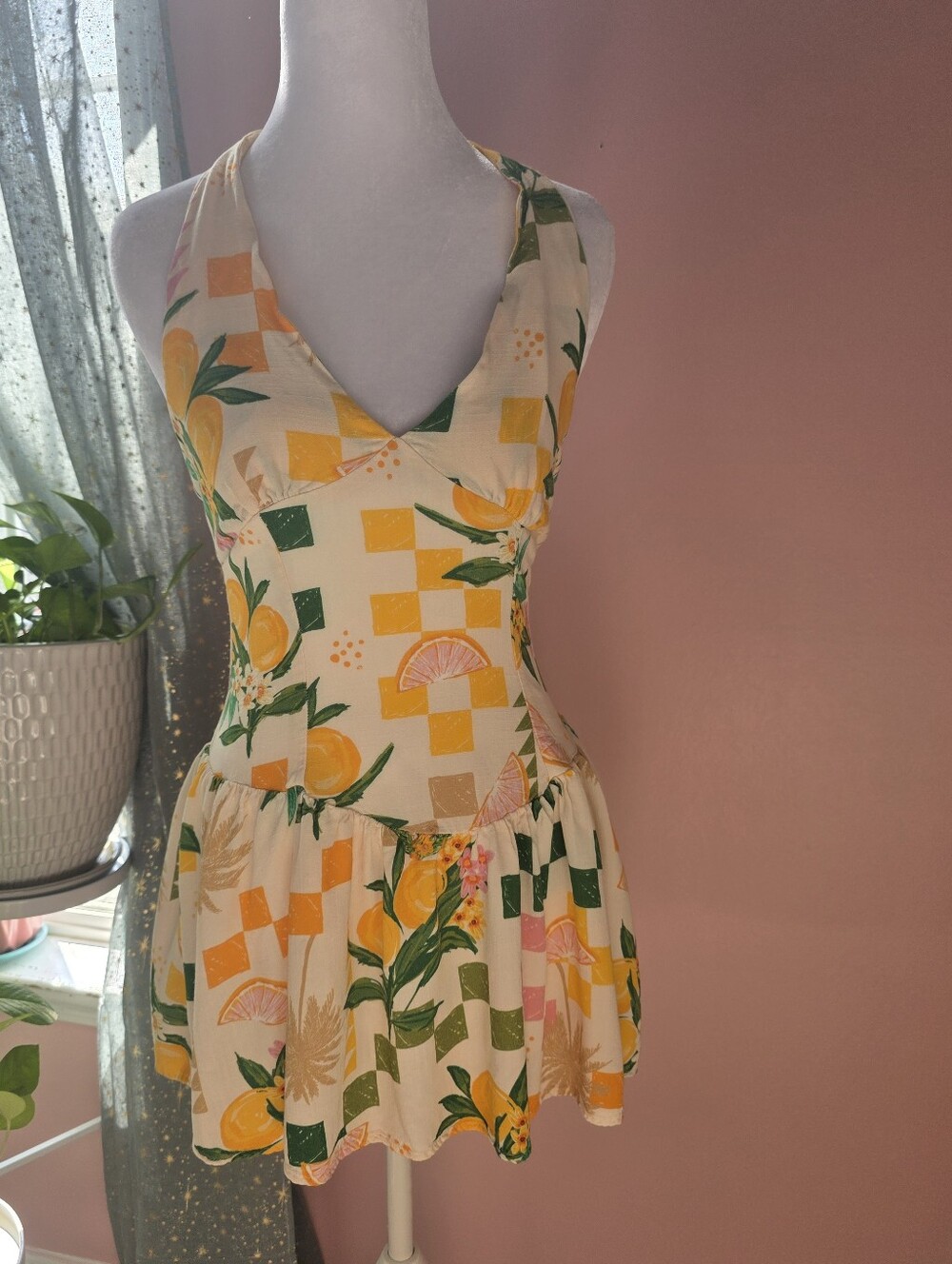Blanco by Nature Citrus Print Halter Mini Dress Size Small